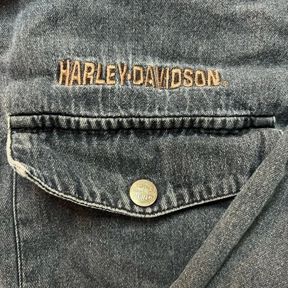 Vintage Harley Davidson 1990’s Denim Shirt Original Harley Metal Grommet Button - Picture 4 of 7